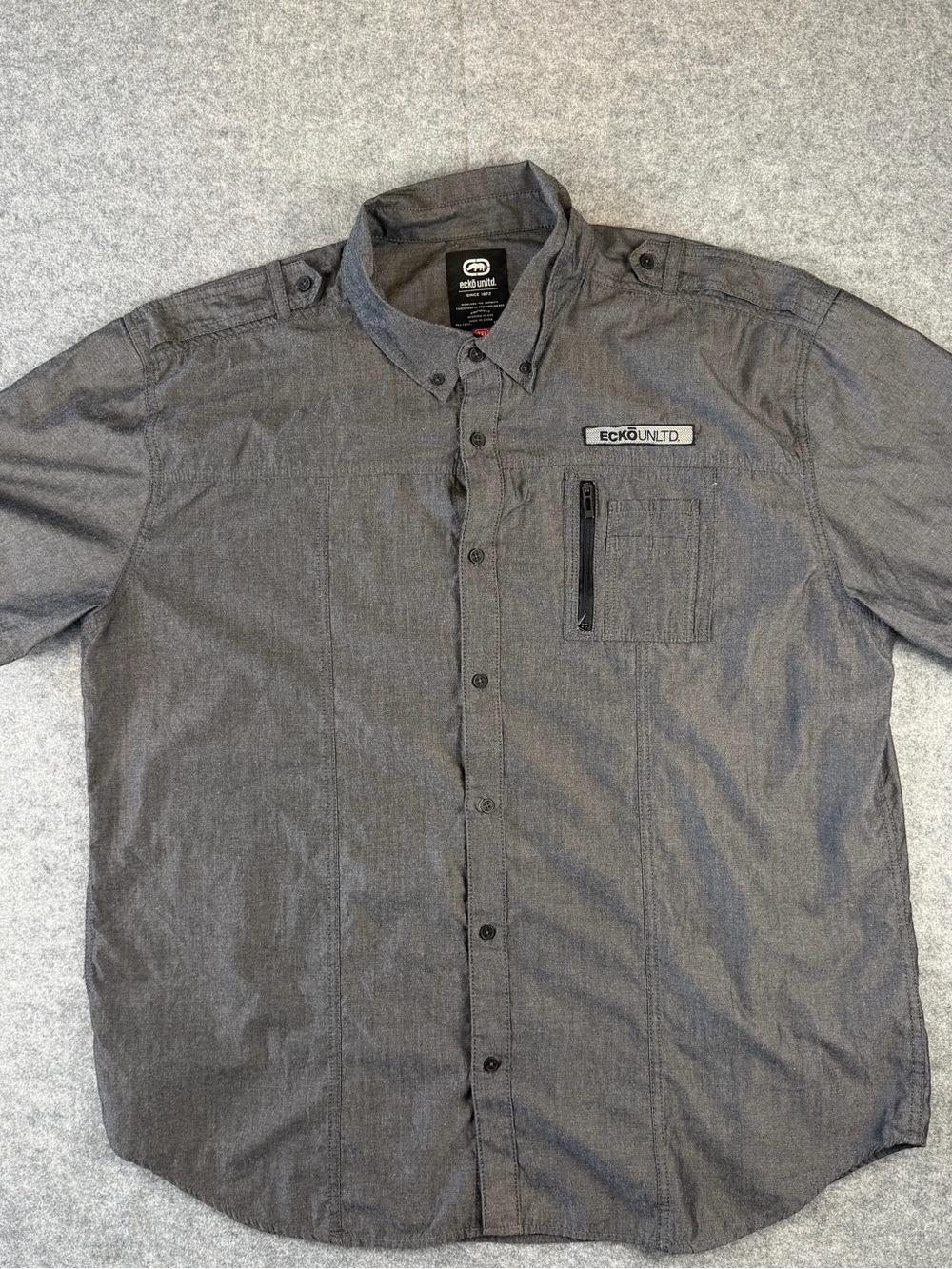 Ecko Unltd Men’s 3XL Gray Short Sleeve Button Up Shirt Y2K Streetwear